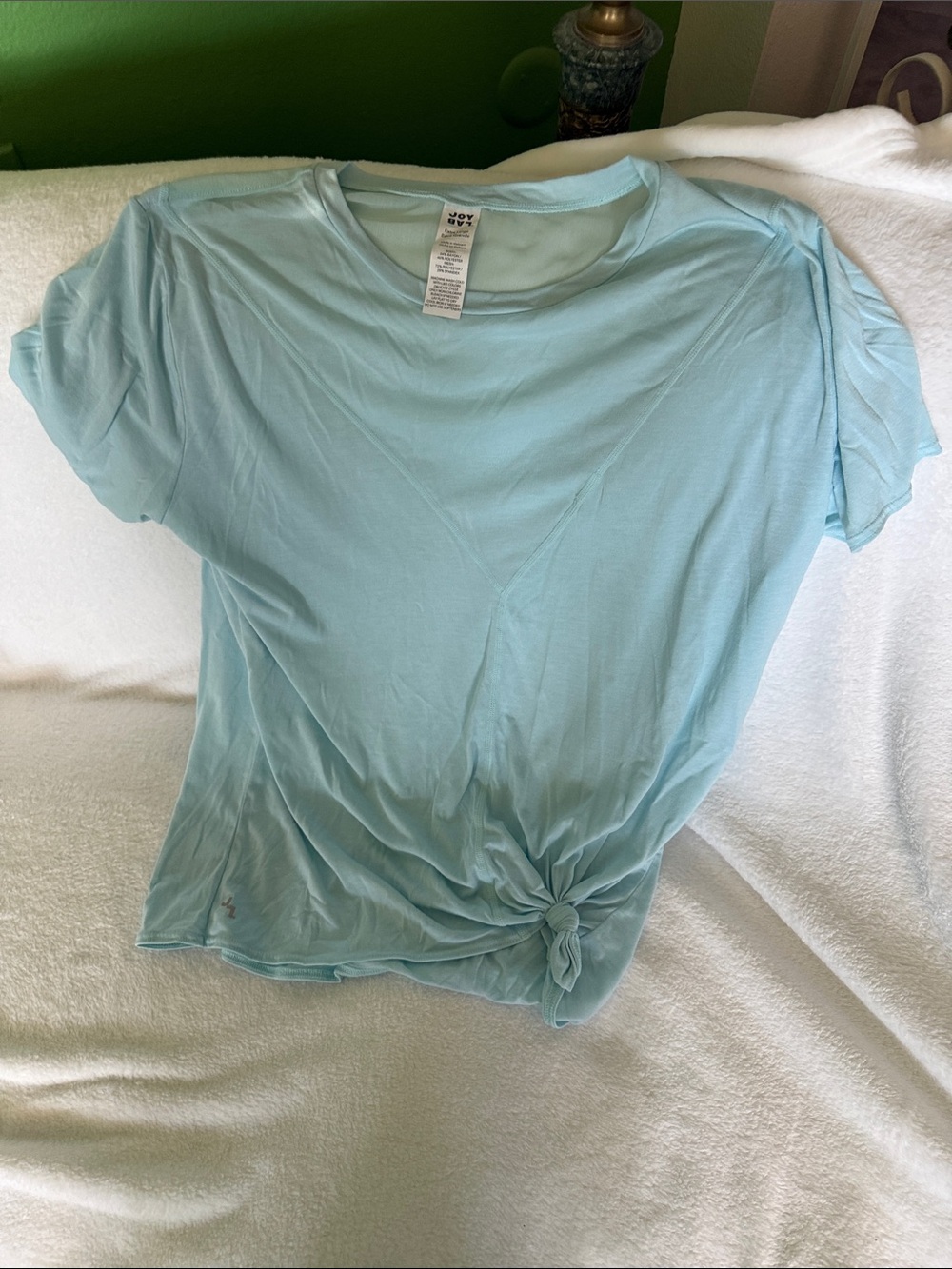 JoyLab Light Teal Short Sleeve Knot-Front Tee